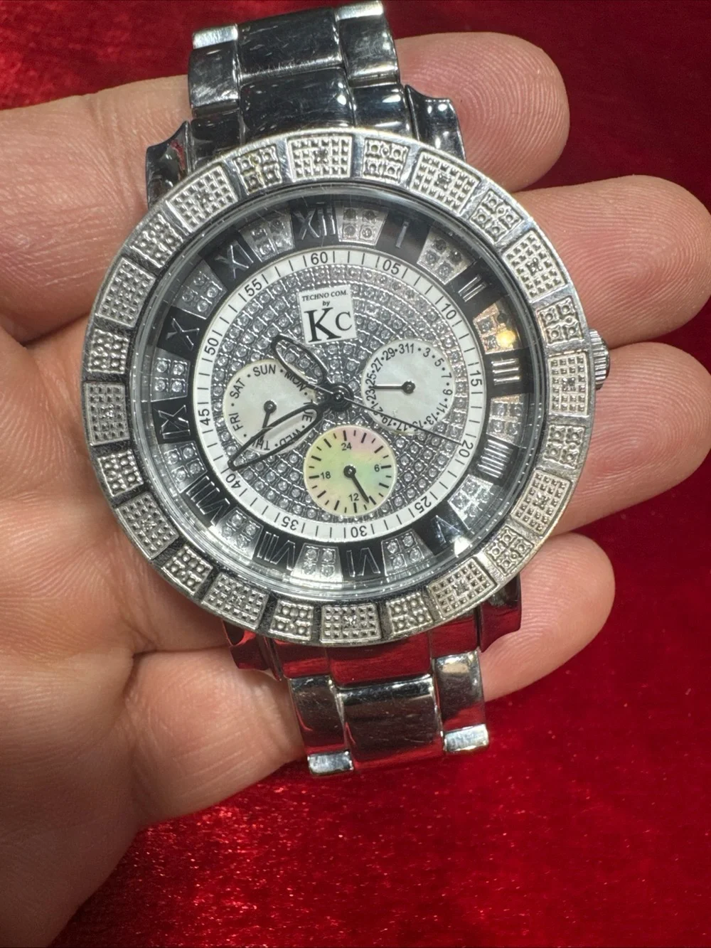 KC Men’s Genuine Diamond Watch Stainless Steel Iced Out Working Pre-Owned